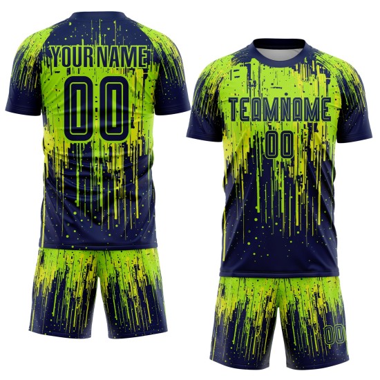 Maillot de football personnalisé vert fluo, bleu marine et jaune fluo, sublimation Maillot de football personnalisé vert fluo, bleu marine et jaune fluo, sublimation