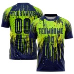 Maillot de football personnalisé vert fluo, bleu marine et jaune fluo, sublimation Maillot de football personnalisé vert fluo, bleu marine et jaune fluo, sublimation