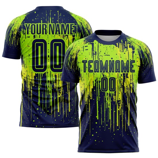 Maillot de football personnalisé vert fluo, bleu marine et jaune fluo, sublimation Maillot de football personnalisé vert fluo, bleu marine et jaune fluo, sublimation