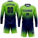 Maillot de football personnalisé à manches longues, vert fluo, bleu marine, par sublimation, à la mode Maillot de football personnalisé à manches longues, vert fluo, bleu marine, par sublimation, à la mode