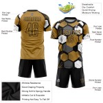 Maillot de football personnalisé à sublimation noir et blanc, couleur or vieilli Maillot de football personnalisé à sublimation noir et blanc, couleur or vieilli