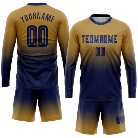Maillot de football personnalisé à manches longues, bleu marine, effet dégradé, sublimation Maillot de football personnalisé à manches longues, bleu marine, effet dégradé, sublimation