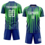 Maillot de football personnalisé à sublimation vert fluo, blanc et bleu roi Maillot de football personnalisé à sublimation vert fluo, blanc et bleu roi