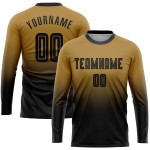 Maillot de football personnalisé à manches longues, couleur or et noir, avec sublimation, dégradé de couleur Maillot de football personnalisé à manches longues, couleur or et noir, avec sublimation, dégradé de couleur
