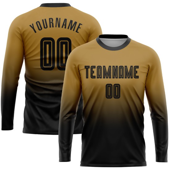 Maillot de football personnalisé à manches longues, couleur or et noir, avec sublimation, dégradé de couleur Maillot de football personnalisé à manches longues, couleur or et noir, avec sublimation, dégradé de couleur