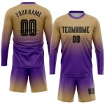Maillot de football personnalisé à manches longues, couleur or, noir et violet, imprimé par sublimation Maillot de football personnalisé à manches longues, couleur or, noir et violet, imprimé par sublimation
