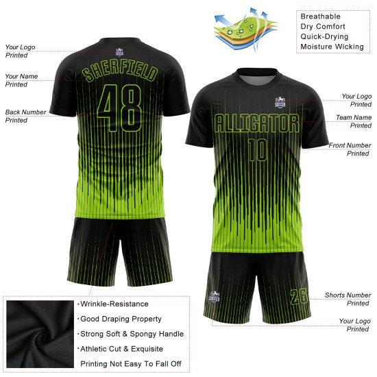 Maillot de football personnalisé vert fluo noir par sublimation Maillot de football personnalisé vert fluo noir par sublimation