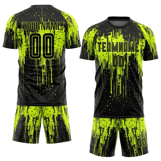 Maillot de football personnalisé vert fluo noir par sublimation Maillot de football personnalisé vert fluo noir par sublimation