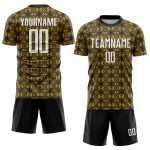 Maillot de football personnalisé à sublimation géométrique, blanc et noir, motif vieil or Maillot de football personnalisé à sublimation géométrique, blanc et noir, motif vieil or