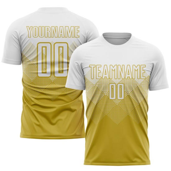 Maillot de football personnalisé à sublimation blanche et or vieilli Maillot de football personnalisé à sublimation blanche et or vieilli