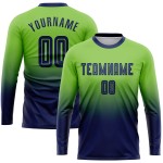 Maillot de football personnalisé à manches longues, vert fluo, bleu marine, par sublimation, à la mode Maillot de football personnalisé à manches longues, vert fluo, bleu marine, par sublimation, à la mode