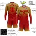 Maillot de football personnalisé à manches longues, imprimé par sublimation, couleur or rouge vieilli Maillot de football personnalisé à manches longues, imprimé par sublimation, couleur or rouge vieilli