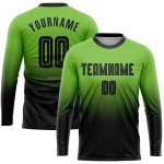 Maillot de football personnalisé à manches longues, vert fluo et noir, avec sublimation, dégradé de couleur Maillot de football personnalisé à manches longues, vert fluo et noir, avec sublimation, dégradé de couleur