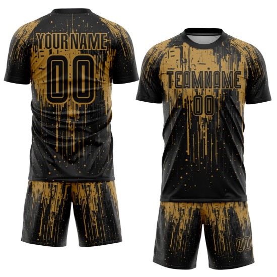 Maillot de football personnalisé à sublimation noir et or Maillot de football personnalisé à sublimation noir et or
