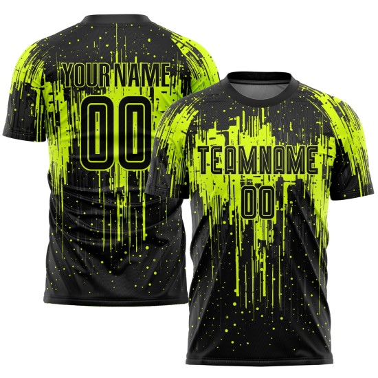 Maillot de football personnalisé vert fluo noir par sublimation Maillot de football personnalisé vert fluo noir par sublimation