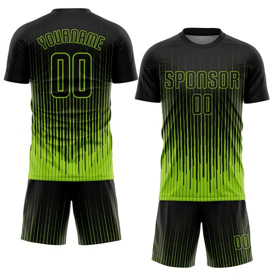 Maillot de football personnalisé vert fluo noir par sublimation Maillot de football personnalisé vert fluo noir par sublimation