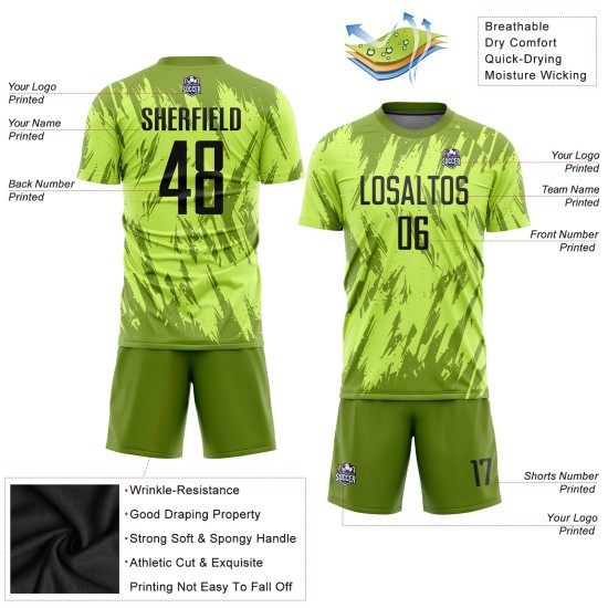 Maillot de football personnalisé vert fluo noir et olive par sublimation Maillot de football personnalisé vert fluo noir et olive par sublimation