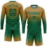 Maillot de football personnalisé à manches longues, vert Kelly, effet dégradé, couleur or vieilli Maillot de football personnalisé à manches longues, vert Kelly, effet dégradé, couleur or vieilli