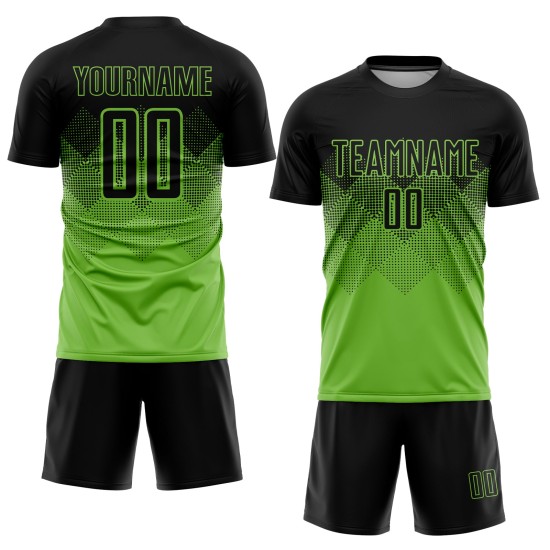 Maillot de football personnalisé vert fluo noir par sublimation Maillot de football personnalisé vert fluo noir par sublimation