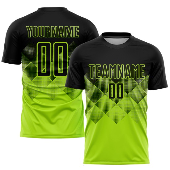 Maillot de football personnalisé vert fluo noir par sublimation Maillot de football personnalisé vert fluo noir par sublimation
