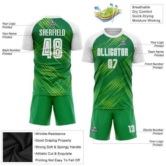 Maillot de football personnalisé à sublimation vert fluo, blanc et vert Kelly Maillot de football personnalisé à sublimation vert fluo, blanc et vert Kelly
