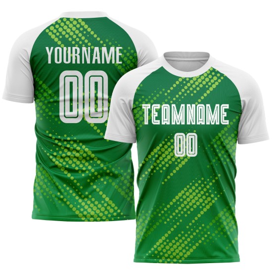 Maillot de football personnalisé à sublimation vert fluo, blanc et vert Kelly Maillot de football personnalisé à sublimation vert fluo, blanc et vert Kelly