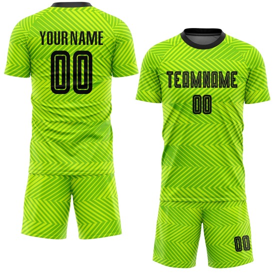 Maillot de football personnalisé vert fluo noir par sublimation Maillot de football personnalisé vert fluo noir par sublimation