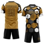 Maillot de football personnalisé à sublimation noir et blanc, couleur or vieilli Maillot de football personnalisé à sublimation noir et blanc, couleur or vieilli