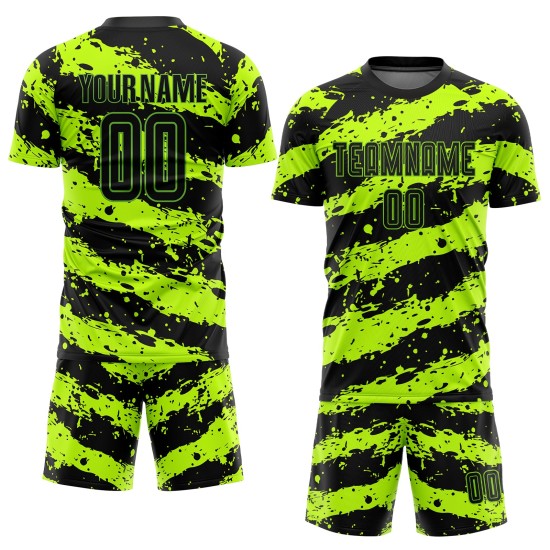 Maillot de football personnalisé vert fluo noir par sublimation Maillot de football personnalisé vert fluo noir par sublimation