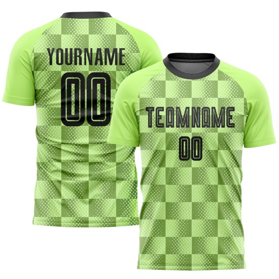 Maillot de football personnalisé vert fluo noir, troisième sublimation Maillot de football personnalisé vert fluo noir, troisième sublimation