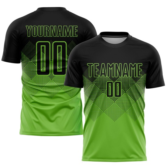Maillot de football personnalisé vert fluo noir par sublimation Maillot de football personnalisé vert fluo noir par sublimation