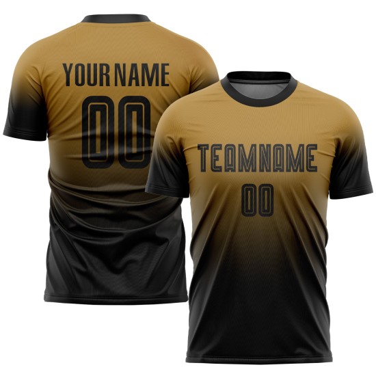 Maillot de football personnalisé, couleur or et noir, effet dégradé par sublimation Maillot de football personnalisé, couleur or et noir, effet dégradé par sublimation