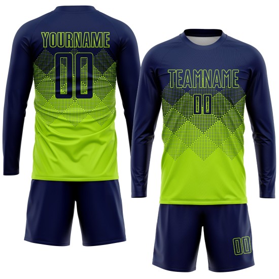 Maillot de football personnalisé vert fluo bleu marine par sublimation Maillot de football personnalisé vert fluo bleu marine par sublimation