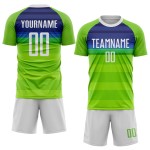 Maillot de football personnalisé à sublimation vert fluo, blanc et bleu roi Maillot de football personnalisé à sublimation vert fluo, blanc et bleu roi