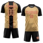 Maillot de football personnalisé à sublimation, formes nettes, noir et rouge, vieil or Maillot de football personnalisé à sublimation, formes nettes, noir et rouge, vieil or