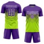 Maillot de football personnalisé vert fluo violet-blanc par sublimation Maillot de football personnalisé vert fluo violet-blanc par sublimation