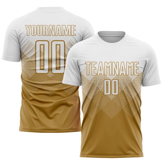 Maillot de football personnalisé à sublimation blanche et or vieilli Maillot de football personnalisé à sublimation blanche et or vieilli