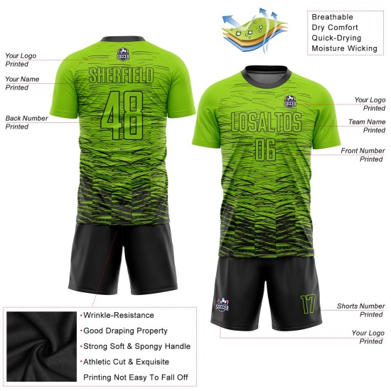 Maillot de football personnalisé vert fluo noir par sublimation Maillot de football personnalisé vert fluo noir par sublimation