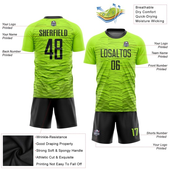 Maillot de football personnalisé vert fluo noir par sublimation Maillot de football personnalisé vert fluo noir par sublimation