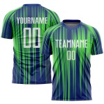 Maillot de football personnalisé à sublimation vert fluo, blanc et bleu roi Maillot de football personnalisé à sublimation vert fluo, blanc et bleu roi