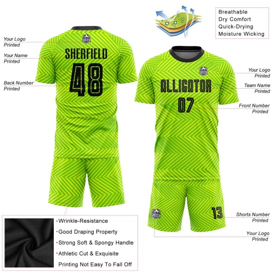 Maillot de football personnalisé vert fluo noir par sublimation Maillot de football personnalisé vert fluo noir par sublimation