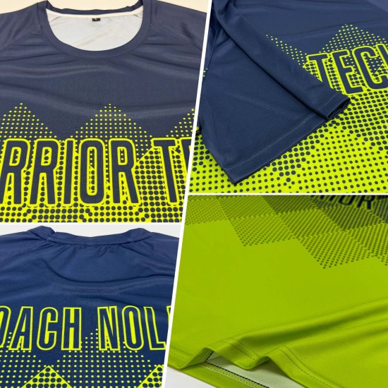 Maillot de football personnalisé vert fluo bleu marine par sublimation Maillot de football personnalisé vert fluo bleu marine par sublimation