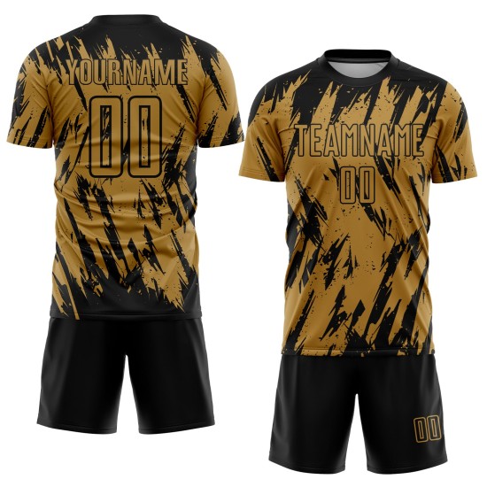 Maillot de football personnalisé à sublimation noir et or Maillot de football personnalisé à sublimation noir et or