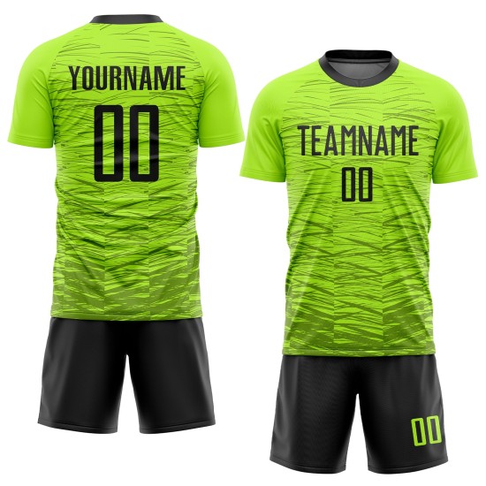 Maillot de football personnalisé vert fluo noir par sublimation Maillot de football personnalisé vert fluo noir par sublimation