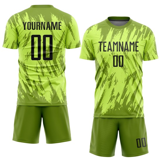 Maillot de football personnalisé vert fluo noir et olive par sublimation Maillot de football personnalisé vert fluo noir et olive par sublimation