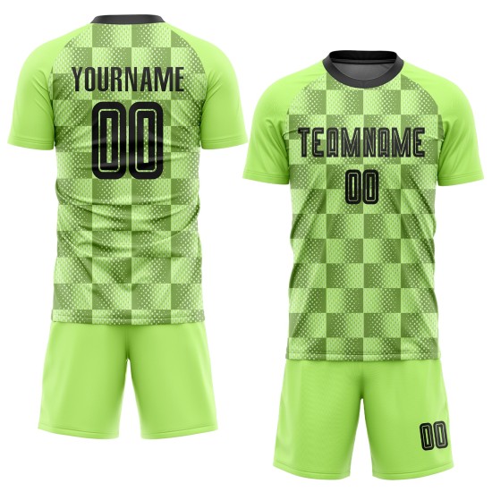 Maillot de football personnalisé vert fluo noir, troisième sublimation Maillot de football personnalisé vert fluo noir, troisième sublimation