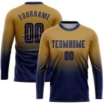 Maillot de football personnalisé à manches longues, bleu marine, effet dégradé, sublimation Maillot de football personnalisé à manches longues, bleu marine, effet dégradé, sublimation