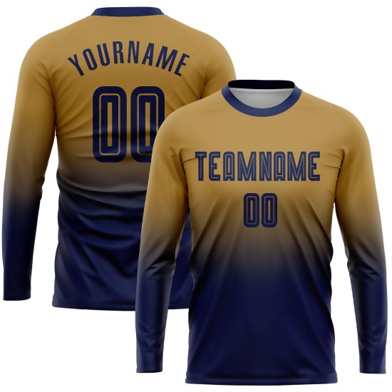 Maillot de football personnalisé à manches longues, bleu marine, effet dégradé, sublimation Maillot de football personnalisé à manches longues, bleu marine, effet dégradé, sublimation