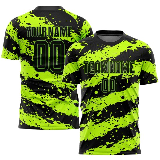 Maillot de football personnalisé vert fluo noir par sublimation Maillot de football personnalisé vert fluo noir par sublimation