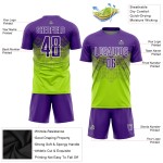 Maillot de football personnalisé vert fluo violet-blanc par sublimation Maillot de football personnalisé vert fluo violet-blanc par sublimation